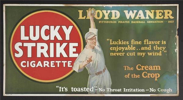 Ernie Davis - Lloyd Waner Lucky Strike Advertising Sign (11&quot;x21&quot;)