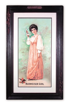 Advertising - Turn of the Century Budweiser Girl Advertising Poster in Original Frame