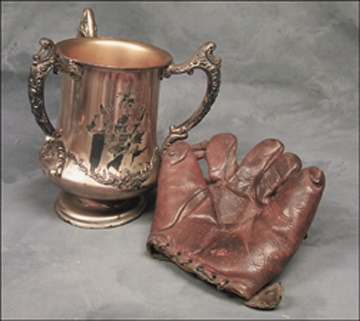 - Bill Carrigan Presentational 1912 Trophy & Game Worn Glove