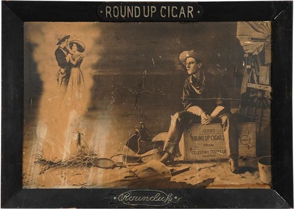 - Round-Up Cigar Framed Advertising Sign - c.1911