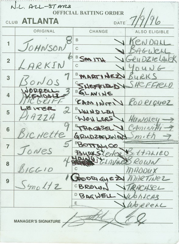 - 1996 All Star Game Official Lineup Cards (2)