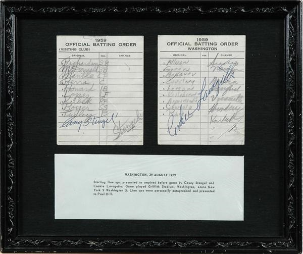 - 1959 Yankees vs. Senators Signed Line-Up Cards (2)