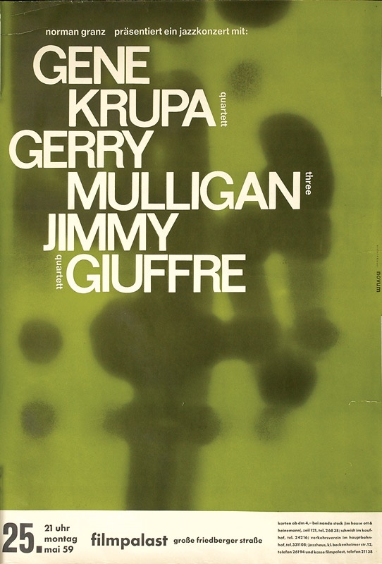 - 1959 Gene Krupa, Gerry Milligan &amp; Jimmy Giuffre Jazz Poster