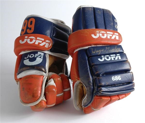 Hockey Equipment - Wayne Gretzky Game-Worn and Autographed Edmonton Oilers Gloves