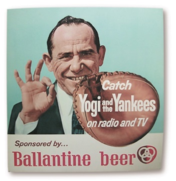 NY Yankees, Giants & Mets - 1960's Yogi Berra Ballantine Advertising Sign (36x36")