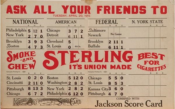 - 1915 Sterling Cigarettes Federal League Advertising Poster