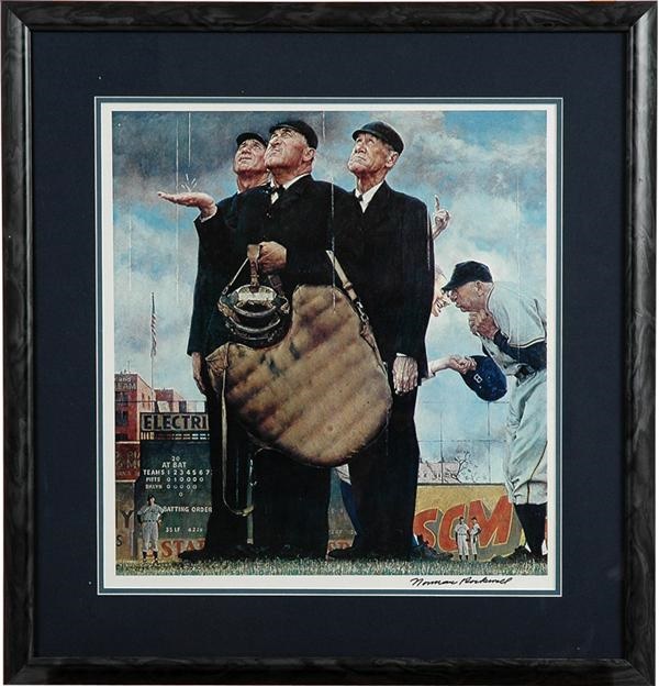 - Bottom of the Sixth, Norman Rockwell Signed Lithograph + Two Other Prints