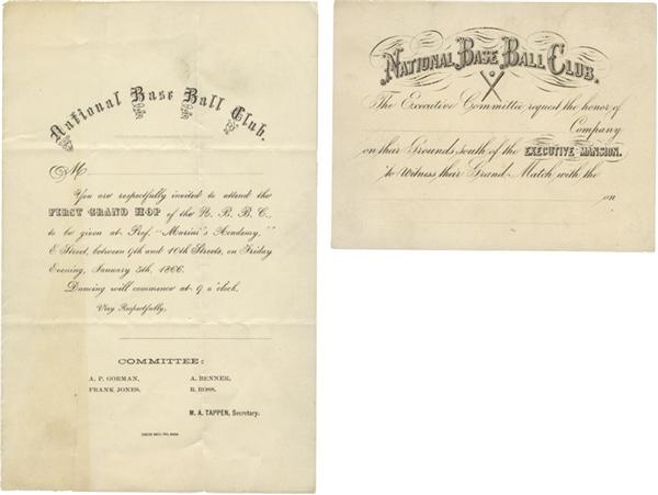19th Century Baseball - 1866 Washington National Baseball Club Ticket &amp; Invitation