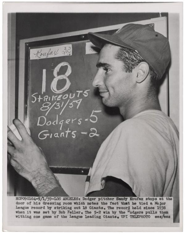 Los Angeles Dodgers Pitcher Sandy Koufax Photograph circa 1955 - Los  Angeles Dodgers Pitcher Sandy Koufax Black and White Photograph, circa 1955  - Rafael Osona Auctions Nantucket, MA