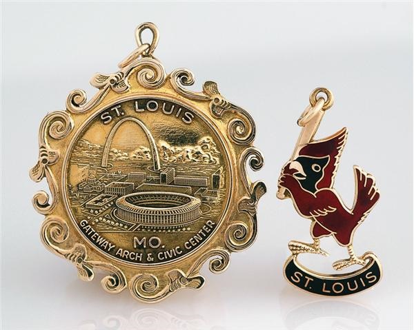 St. Louis Cardinals - Circa 1966 14 Karat Gold Busch Stadium and Cardinals Charms