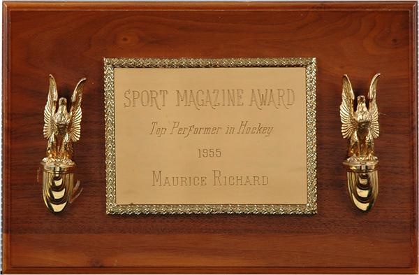 - 1955 Rocket Richard Sport Magazine Top Performer in Hockey Award Plaque