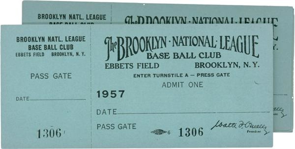 - 1957 Brooklyn Dodgers Unused Press Passes (52)