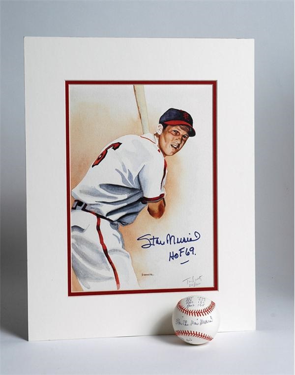 - Stan Musial Signed 1948 Statistics Ball and Print (2)