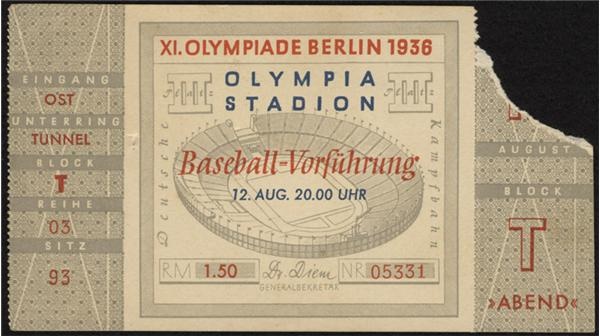 1936 Berlin Olympic Baseball Ticket