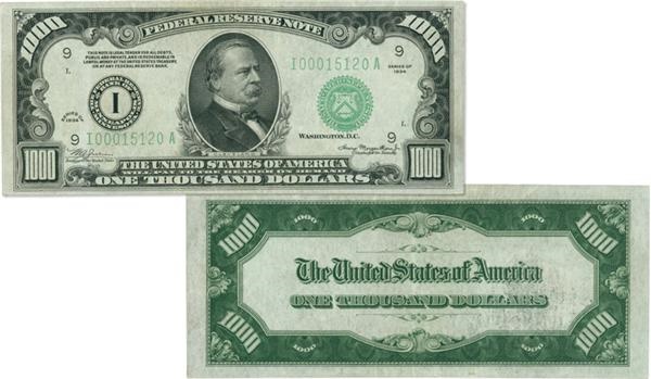- $1,000 Federal Reserve Note