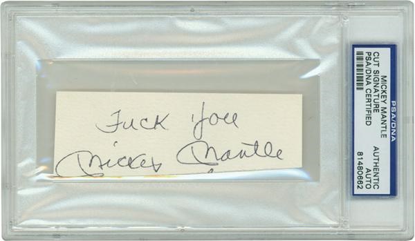 Mickey Mantle &quot;Fuck You&quot; Autograph