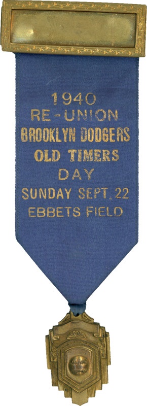 - 1940 Brooklyn Dodger Old Timers Day Ribbon and Medal