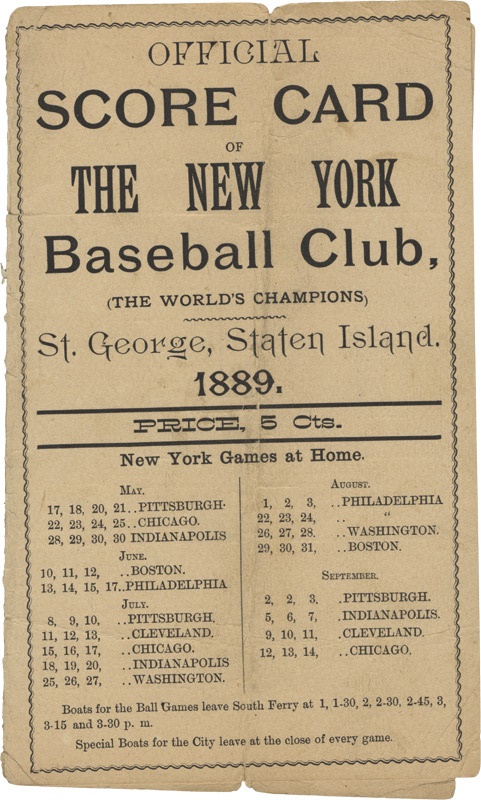 - 1889 New York vs. Chicago Scorecard with Cap Anson