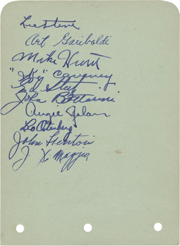 - 1934 San Francisco Seals Signed Album Page with Joe DiMaggio