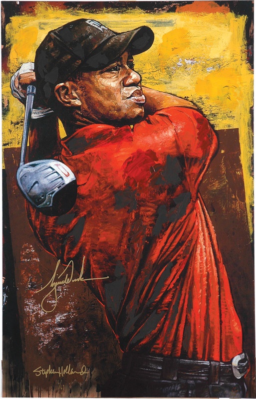 - Tiger Woods Hand Enchanced Giclee on Canvas Signed By Woods &amp; Holland UDA