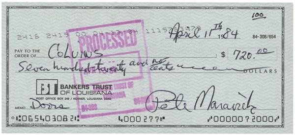 - Pete Maravich Signed Bank Check