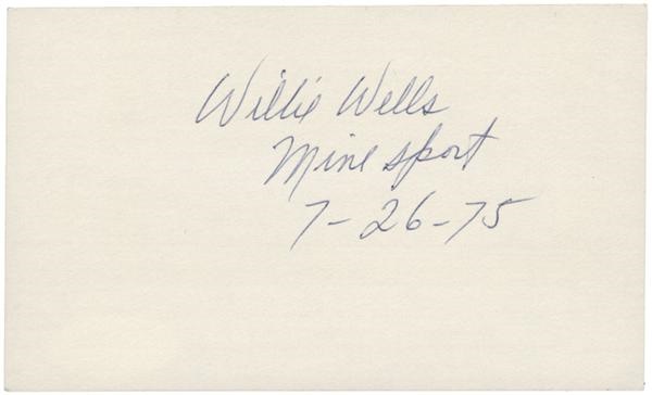 - Willie Wells Signed 3x5&quot; Index Card