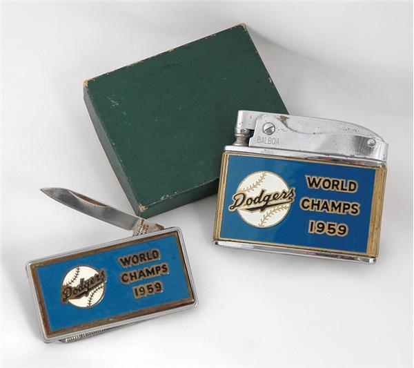 Ernie Davis - 1959 L A Dodgers Championship Lighter and Money Clip