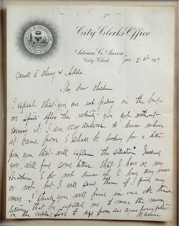- 1907 Cap Anson Handwritten and Signed Letter