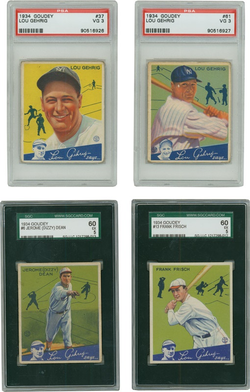 - Collection of 1934 Goudey Cards (81) Including PSA Graded Gehrig (2) Near Set 81/96