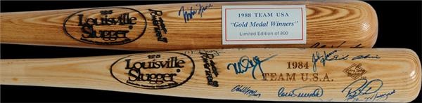 Baseball Autographs - 1984 and 1988 Olympic Team Signed Bats