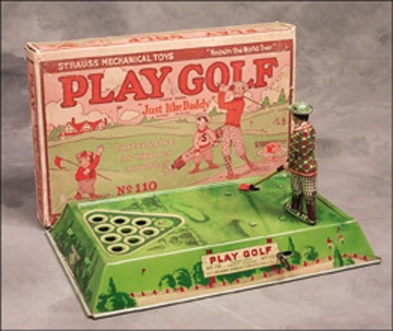 Golf - 1920's Golf Wind-up Toy by Strauss in Original Box