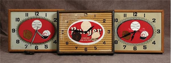 Pete Rose & Cincinnati Reds - Three 1950&#39;s Cincinnati Reds Wall Clocks