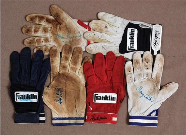 Baseball Equipment - 1980&#39;s Game Worn Batting Glove Collection of Six with Mark McGwire