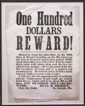 Historical - 1861 Runaway Slave Wanted Poster (18x21" framed)