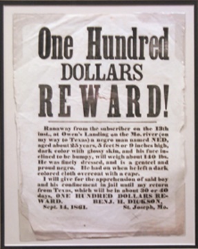 1861 Runaway Slave Wanted Poster (18x21" framed)