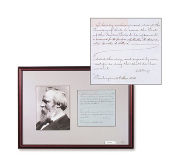 President Rutherford B. Hayes Signed Presidential Pardon