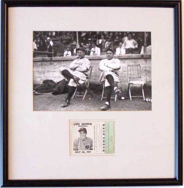 - 1941 Lou Gehrig Memorial Game Ticket Stub Framed Display