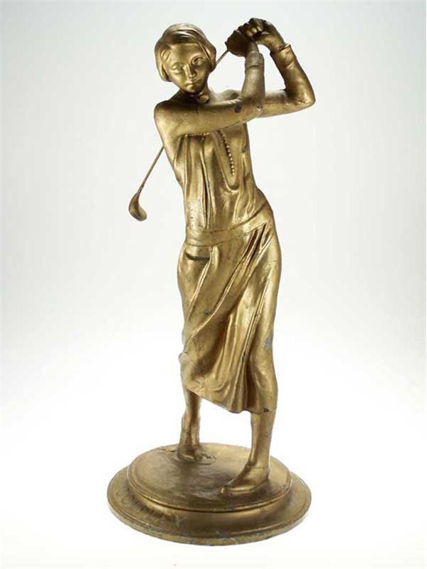Memorabilia - 1923 Woman Golfer Advertising Metal Statue for Golflex