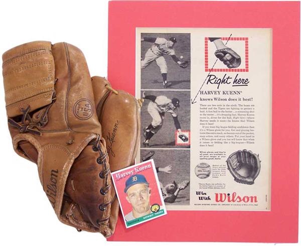 Memorabilia - Harvey Kuenn Store Model Baseball Glove and Signed Card