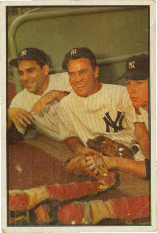 Cards - 1953 Bowman Color #44 Mantle, Berra & Bauer