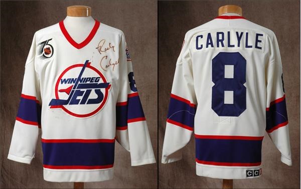 Hockey Equipment - 1991-92 Randy Carlyle Winnipeg Jets 1,000th Game in NHL Game Worn Jersey