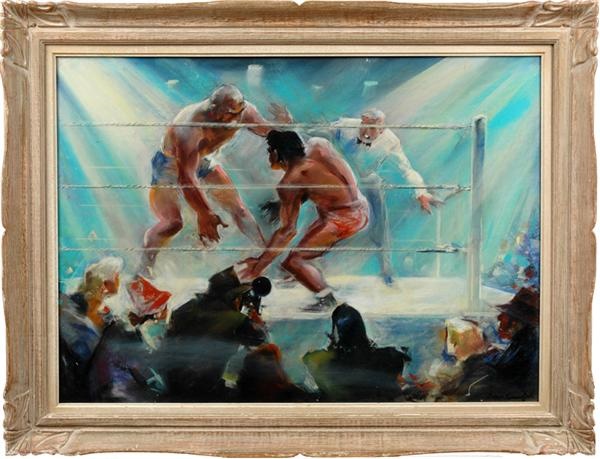 All Sports - Spectacular 1950s Wrestling Painting with the Swedish Angel
