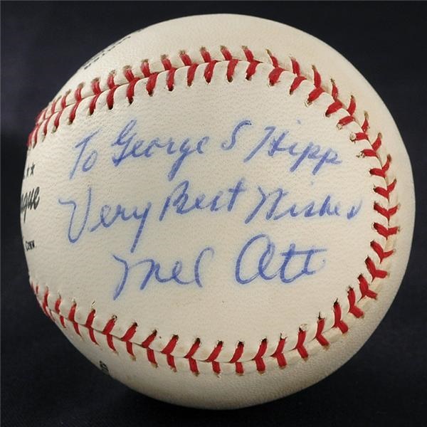 - Magnificent Mel Ott Single Signed Baseball (PSA 7-NRMT)