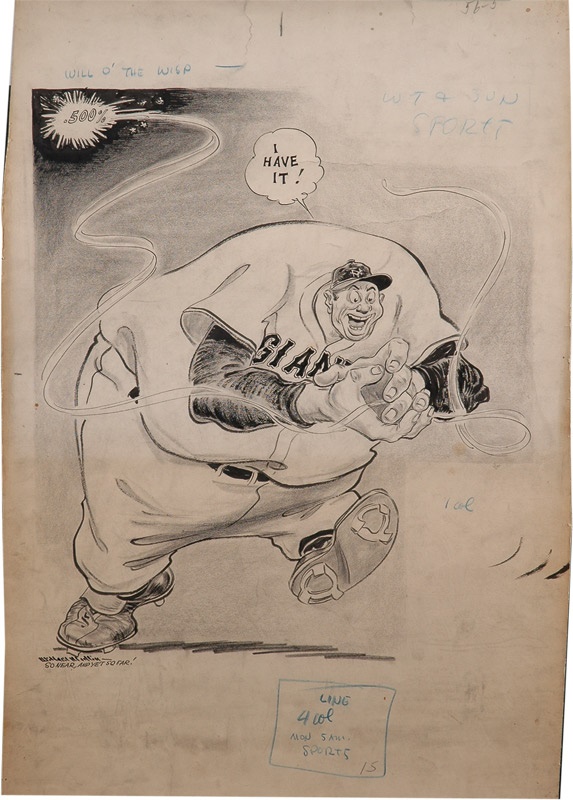 Ernie Davis - 1950s New York Giants Original Artwork By Willard Mullin