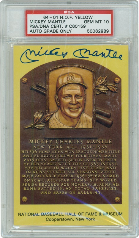 Mantle and Maris - Autographed Mickey Mantle Hall of Fame Plaque Graded 10
