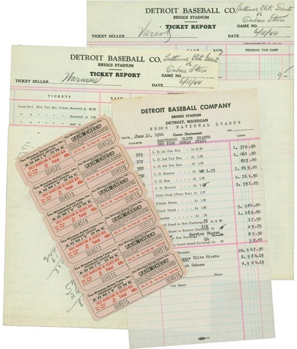 Baseball Memorabilia - 1944 Negro League Documents from Detroit Tigers
