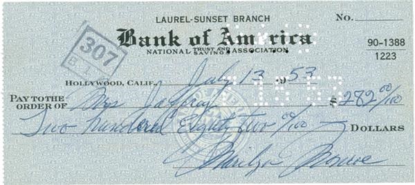 Marilyn Monroe Signed Bank Check