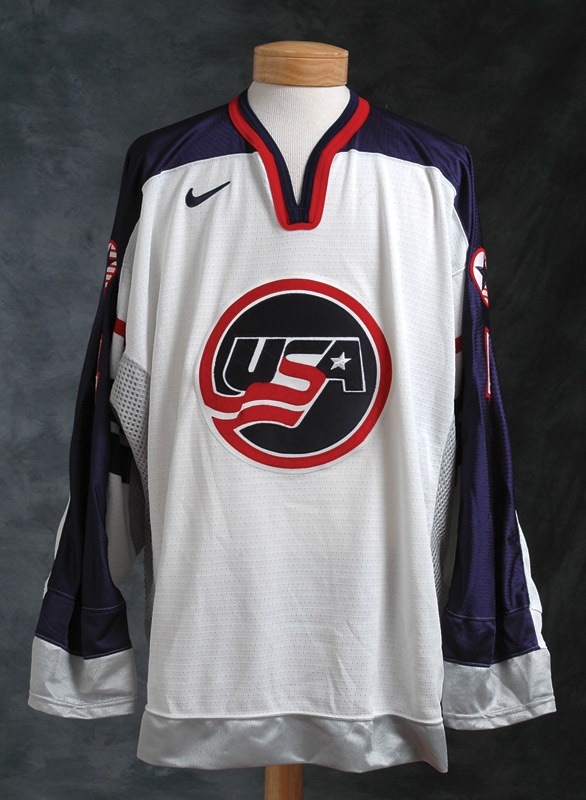 Hockey Equipment - 1998 Kevin Hatcher USA Olympic Game Used Home Jersey