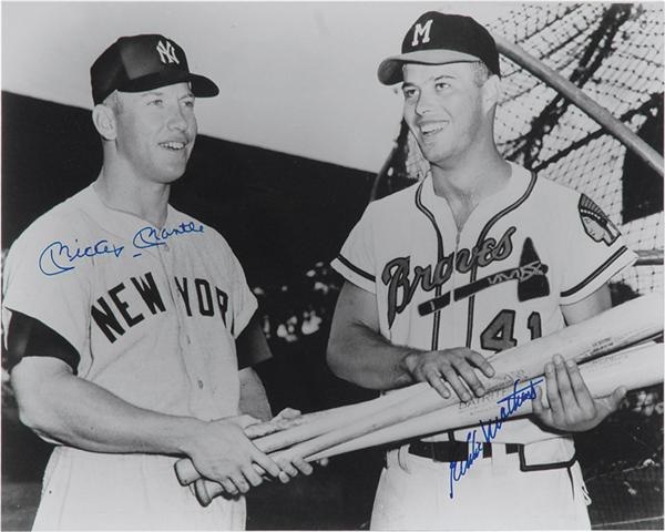 NY Yankees, Giants & Mets - Mickey Mantle Signed 16x20" Photos (2)