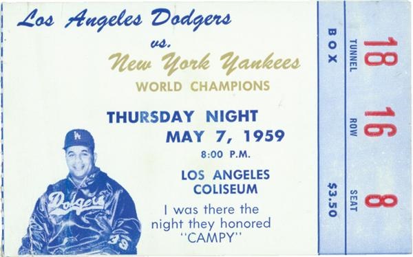 Dodgers - Roy Campenella Night Ticket Stub